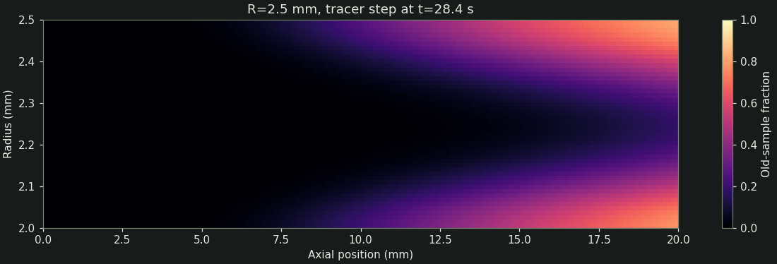 Computed tracer field near one nominal residence time in the selected chamber.